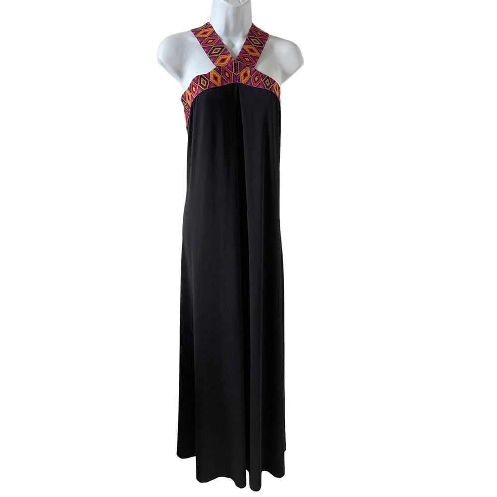 Halter Black Maxi Dress New York & Company Aztec Print Straps Size XL